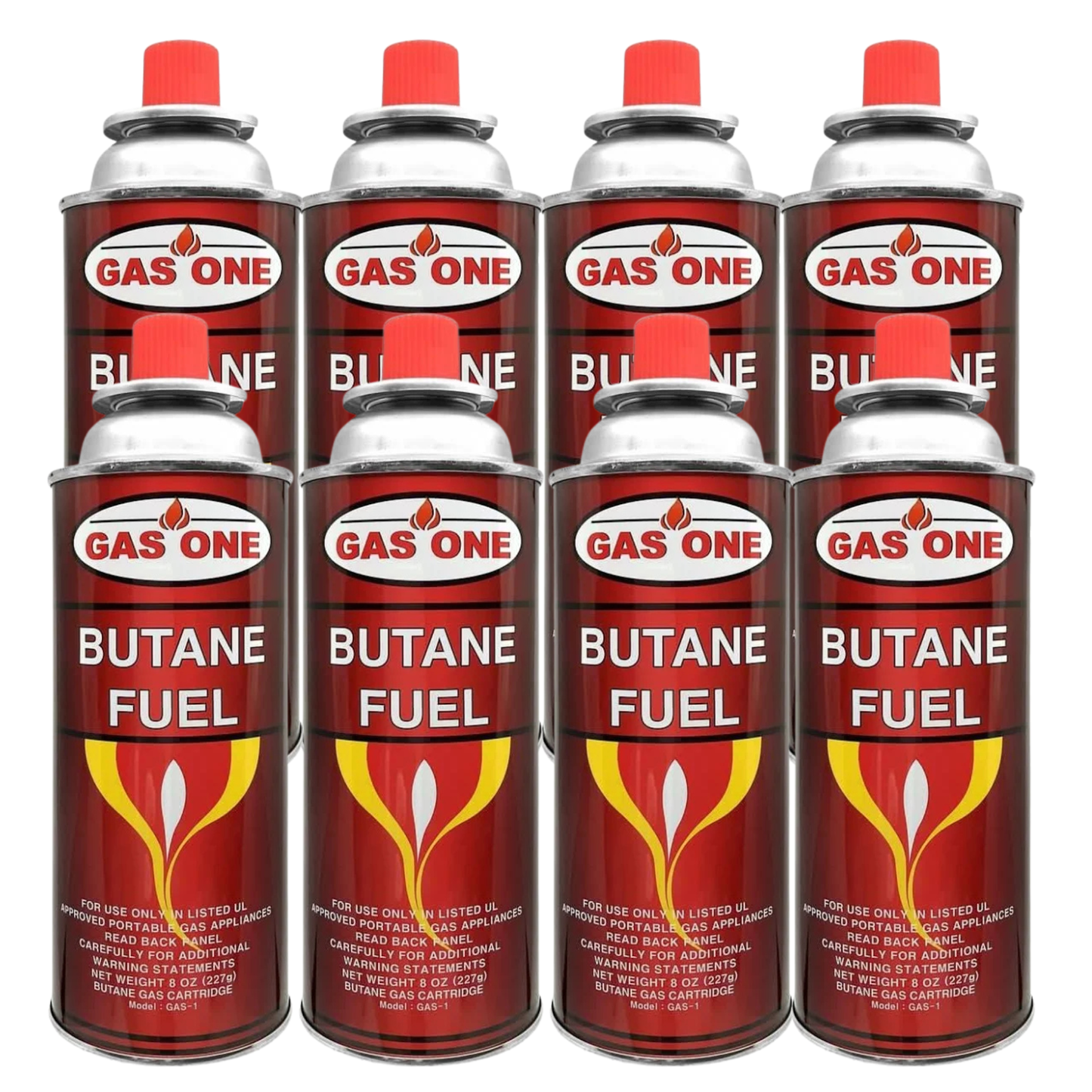 Gas One Butane Refill Fuel Gas Canisters 8oz - 8 Pack Universal Portable Camping Cooking Gas for Stoves