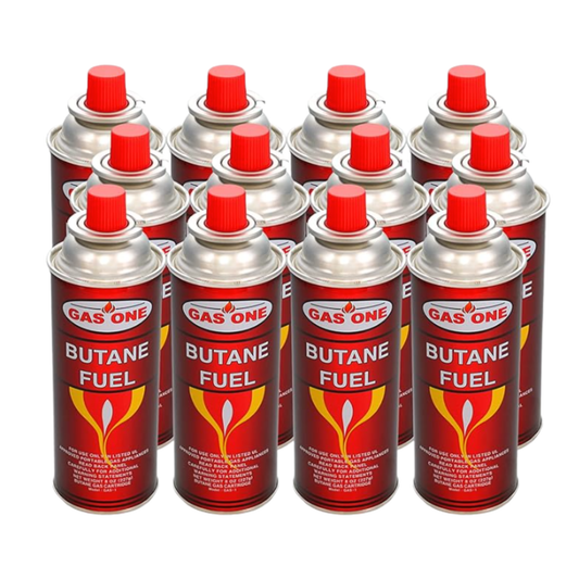 Gas One Butane Refill Fuel Gas Canisters 8oz - 12 Pack Universal Portable Camping Cooking Gas for Stoves