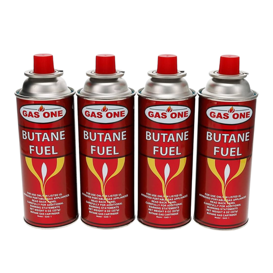 Gas One Butane Refill Fuel Gas Canisters 8oz - 4 Pack Universal Portable Camping Cooking Gas for Stoves