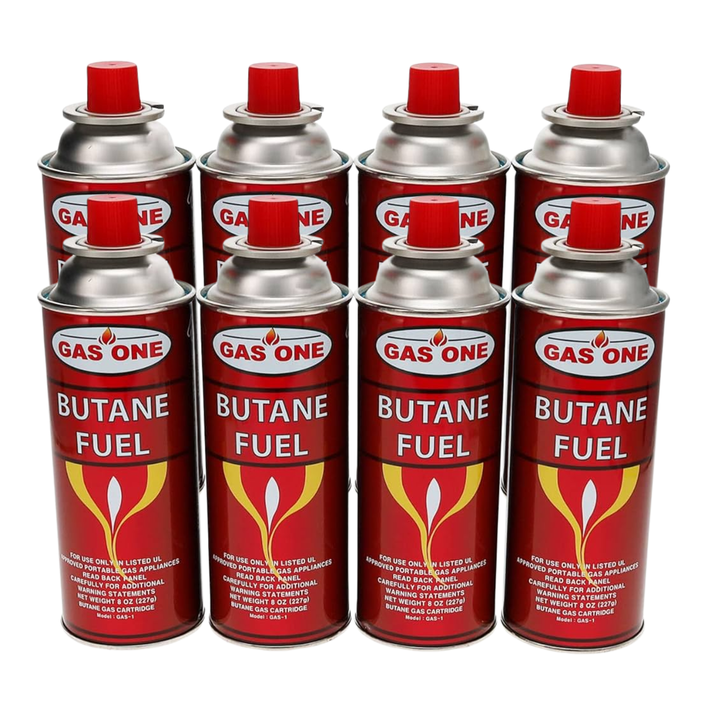 Gas One Butane Refill Fuel Gas Canisters 8oz - 8 Pack Universal Portable Camping Cooking Gas for Stoves