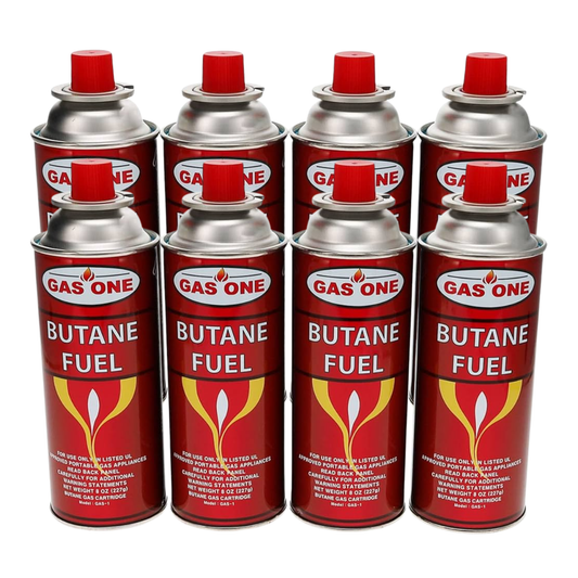 Gas One Butane Refill Fuel Gas Canisters 8oz - 8 Pack Universal Portable Camping Cooking Gas for Stoves